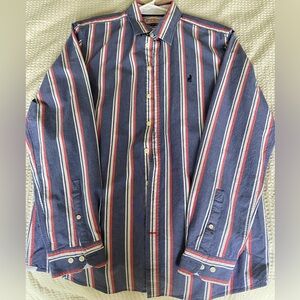 Thomas Pink Business Casual Shirt, Blue and Red Stripe, Size: Medium